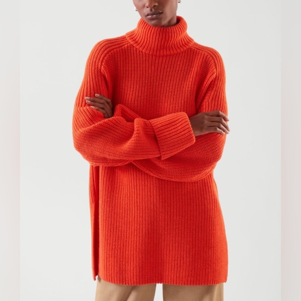 COS Orange Heavy Knit Turtleneck Sweater XS